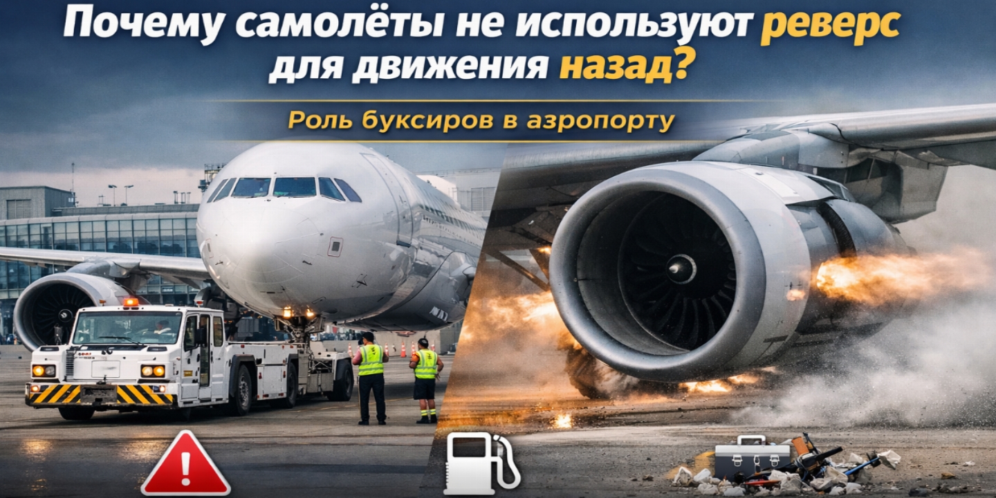 Почему самолёты не используют реверс для движения назад: роль буксиров в аэропорту