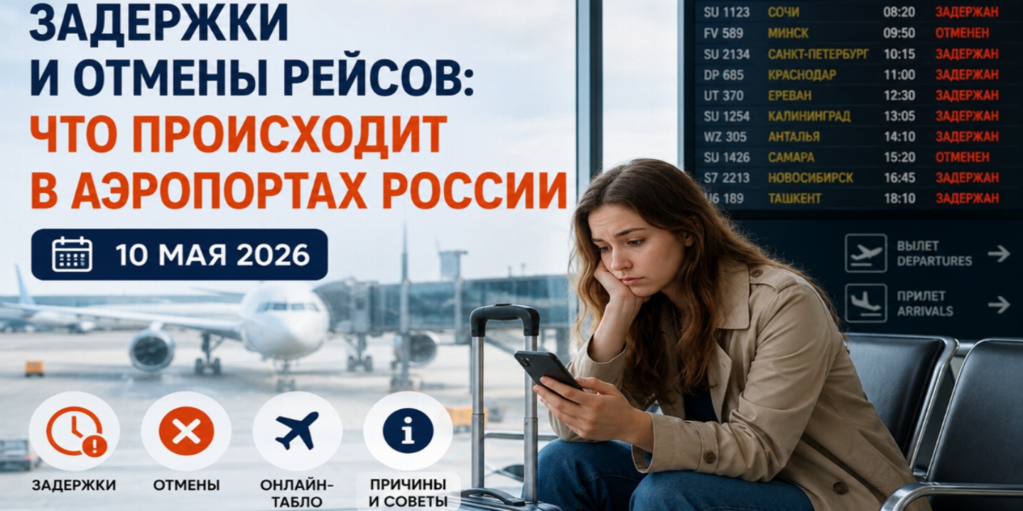 Массовые задержки рейсов 10 мая 2026: что происходит в аэропортах России и чего ждать пассажирам