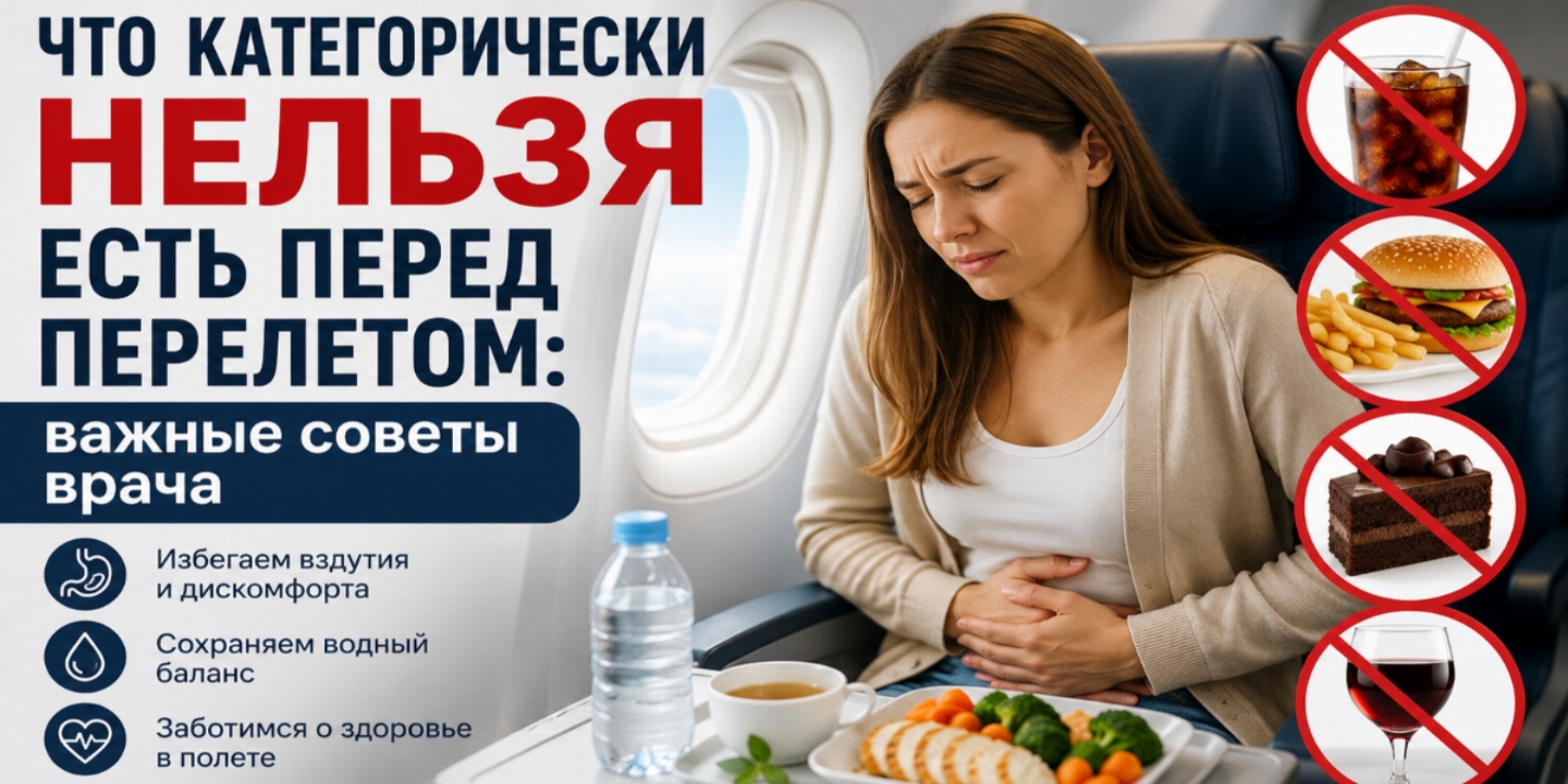 Что категорически нельзя есть перед полётом: советы врача, которые спасут от вздутия, тошноты и плохого самочувствия