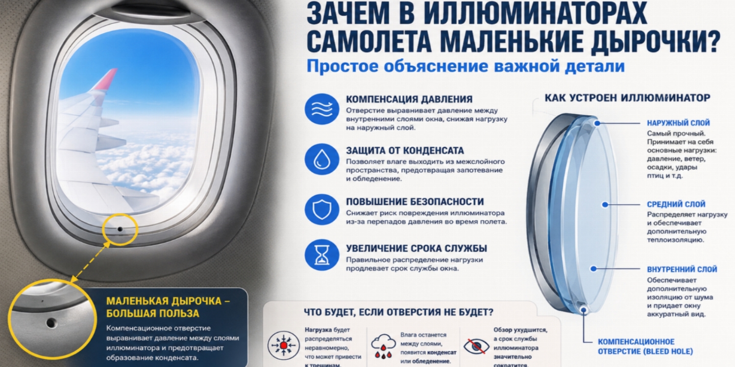 Зачем в иллюминаторах самолета маленькие дырочки: простое объяснение сложной инженерии