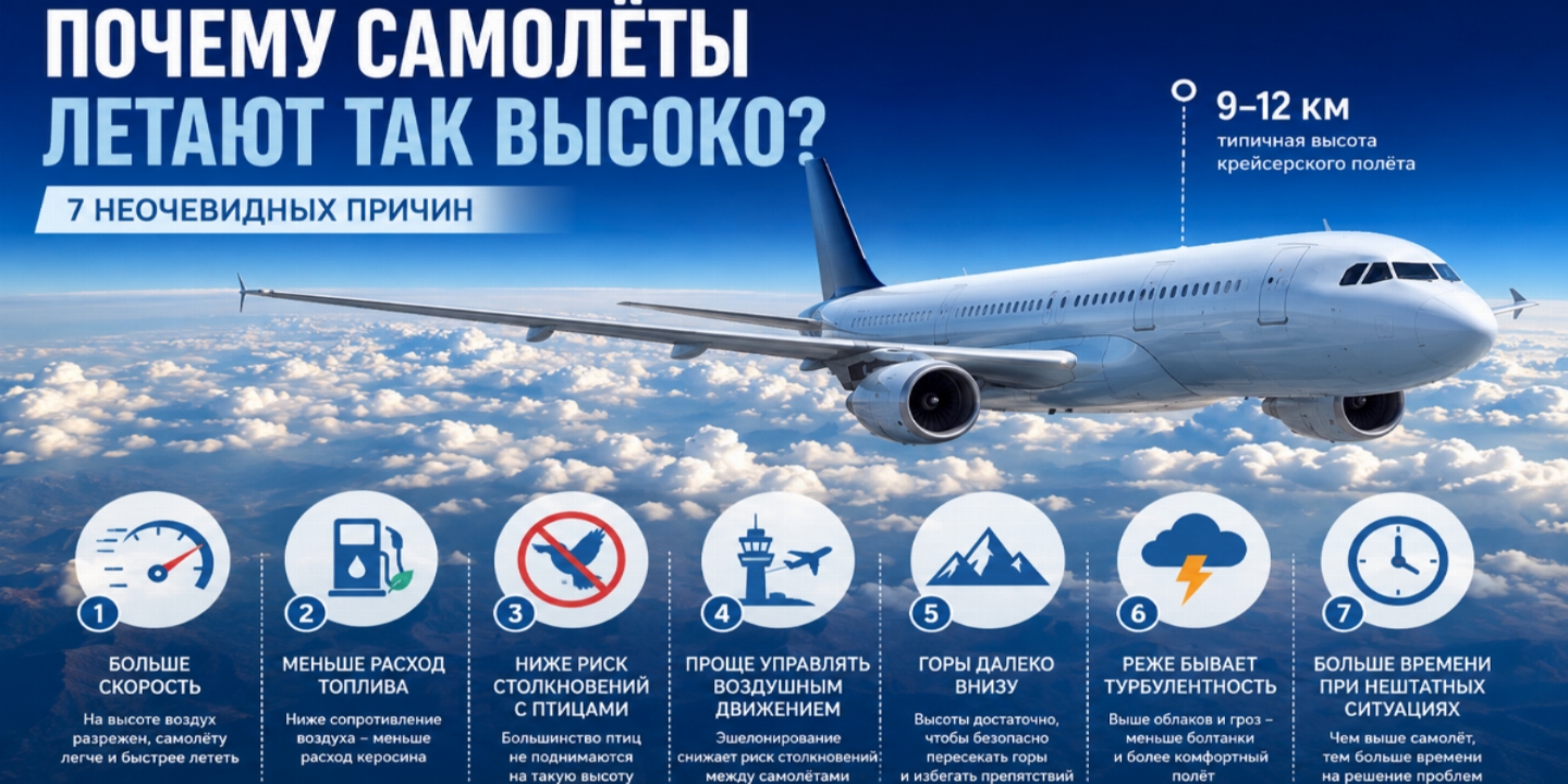 Почему самолёты летают на высоте 10 километров: 7 причин, о которых пассажиры редко задумываются