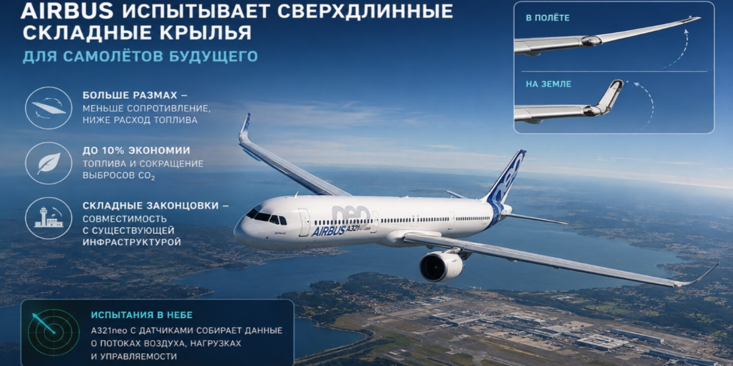 Крылья длиннее обычного: Airbus готовит самолёт, который сможет складывать крылья в аэропорту