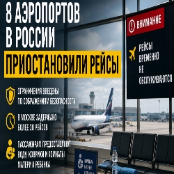 Заголовок: Восемь аэропортов в России приостановили работу на фоне усиленных мер безопасности